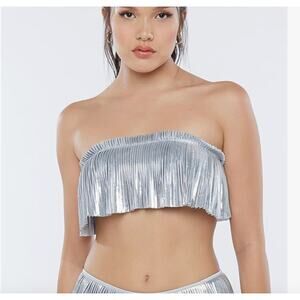 Savage X Fenty Women's Pleated Lamé Bandeau Bralette Size Small NWT
